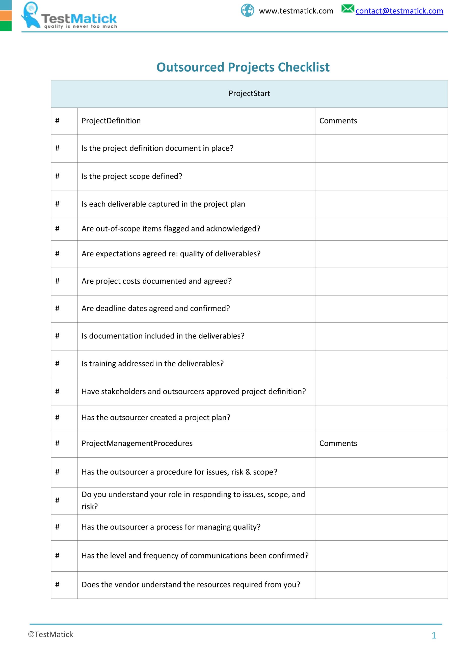 Outsourced Projects Checklist