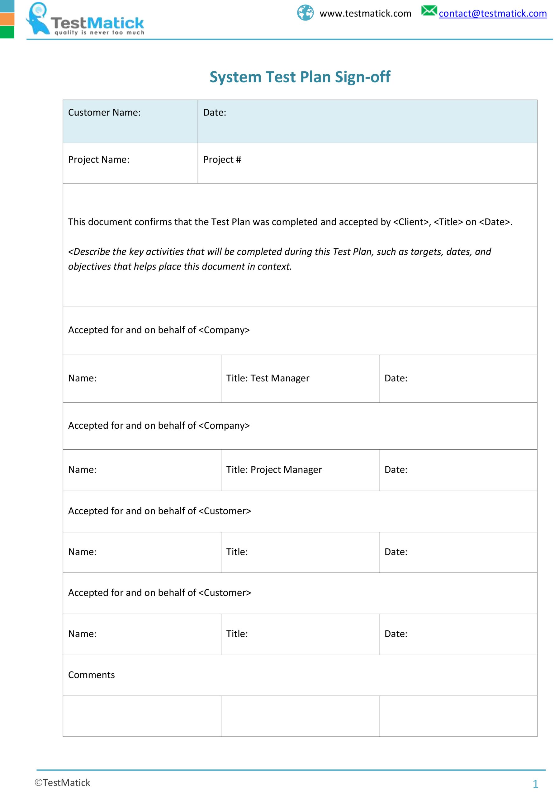 System Test Plan Sign-off