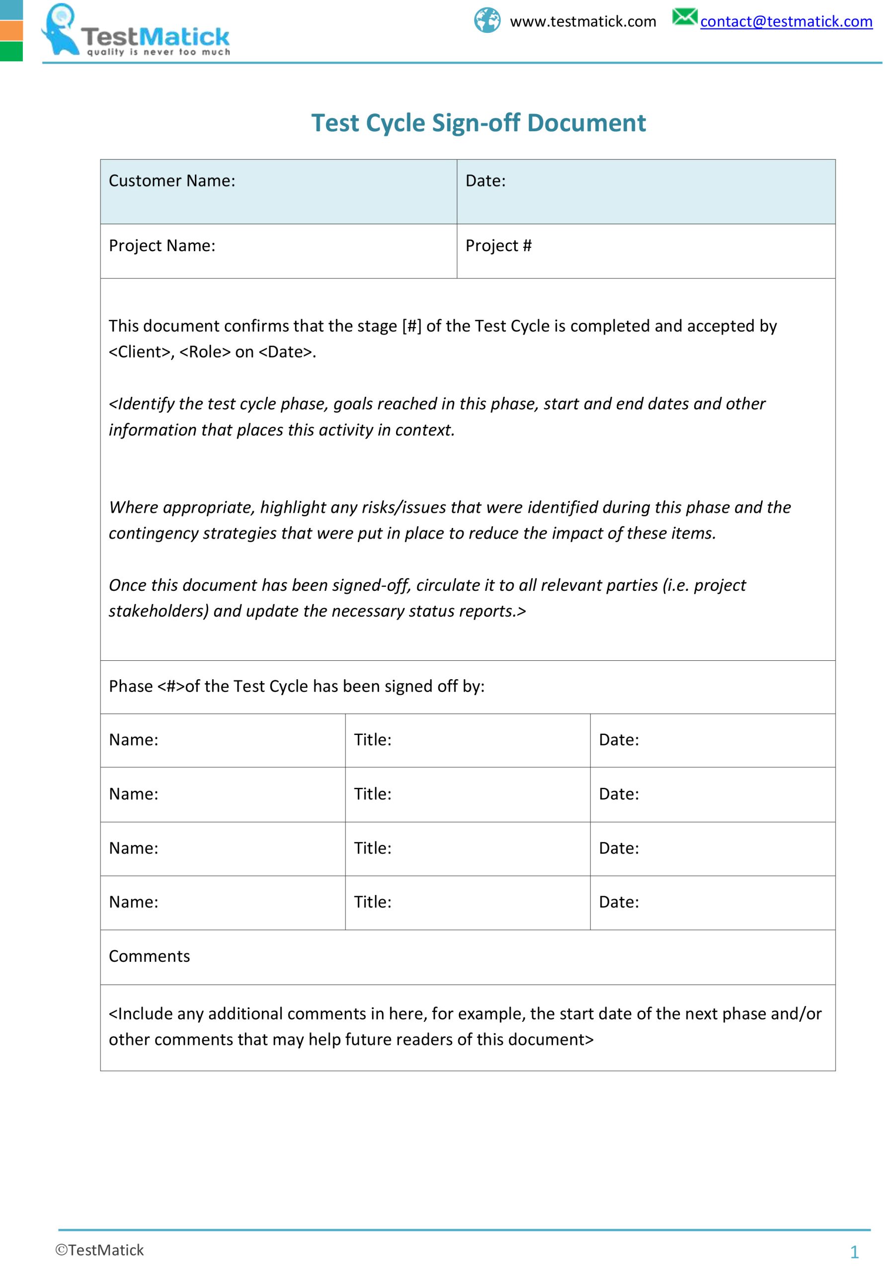Test Cycle Sign-off Document