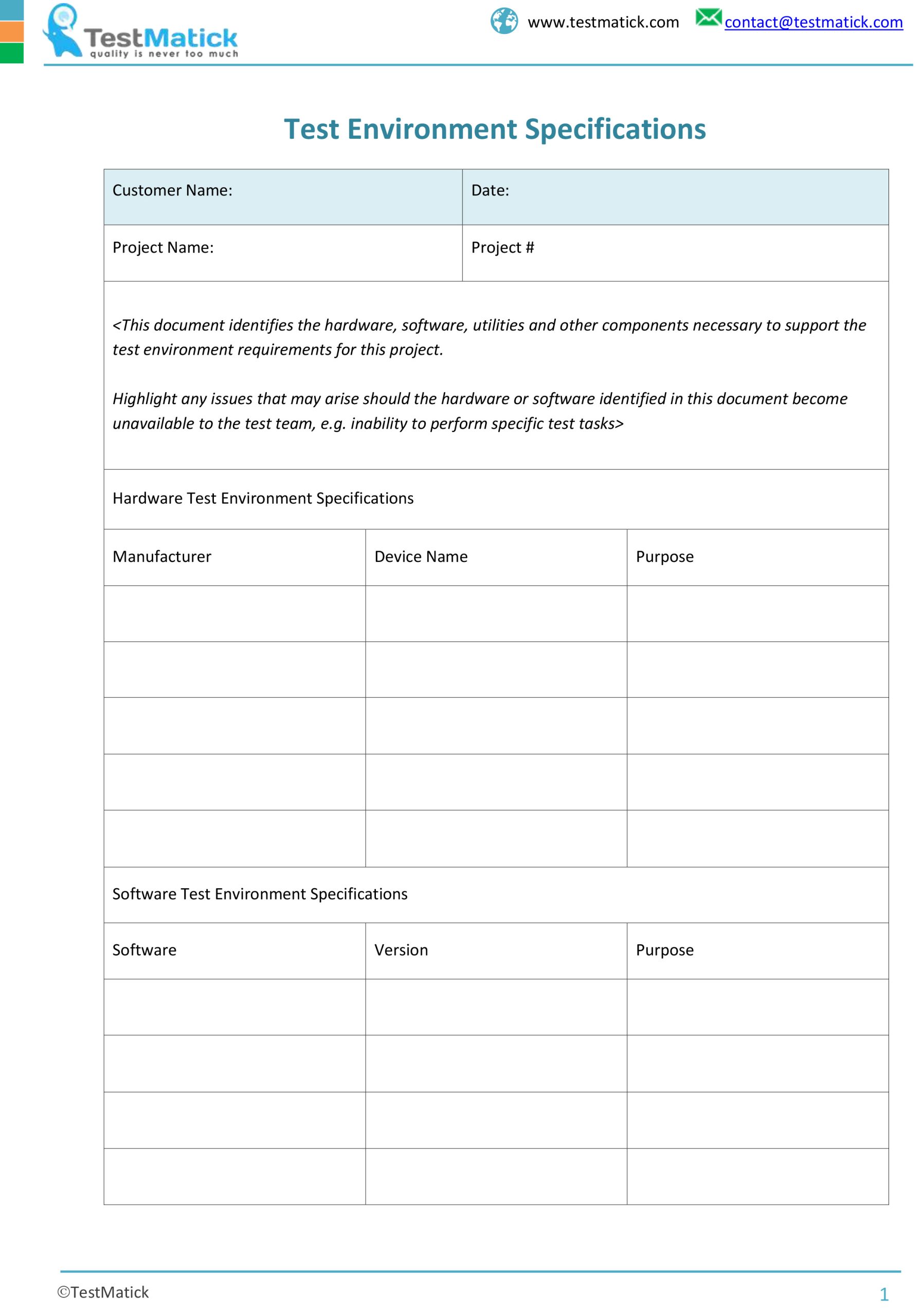 Test Environment Specifications