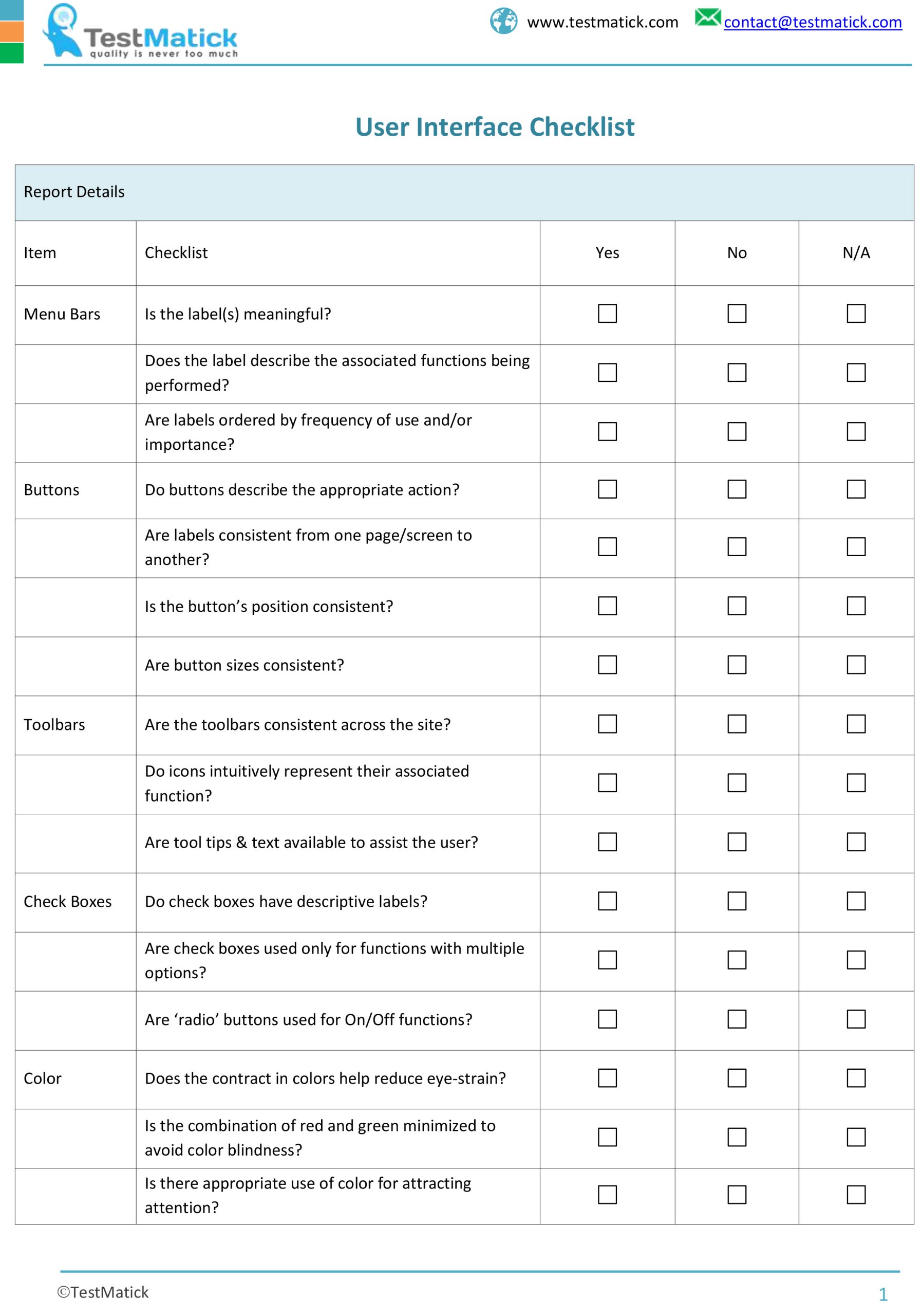 User Interface Checklist