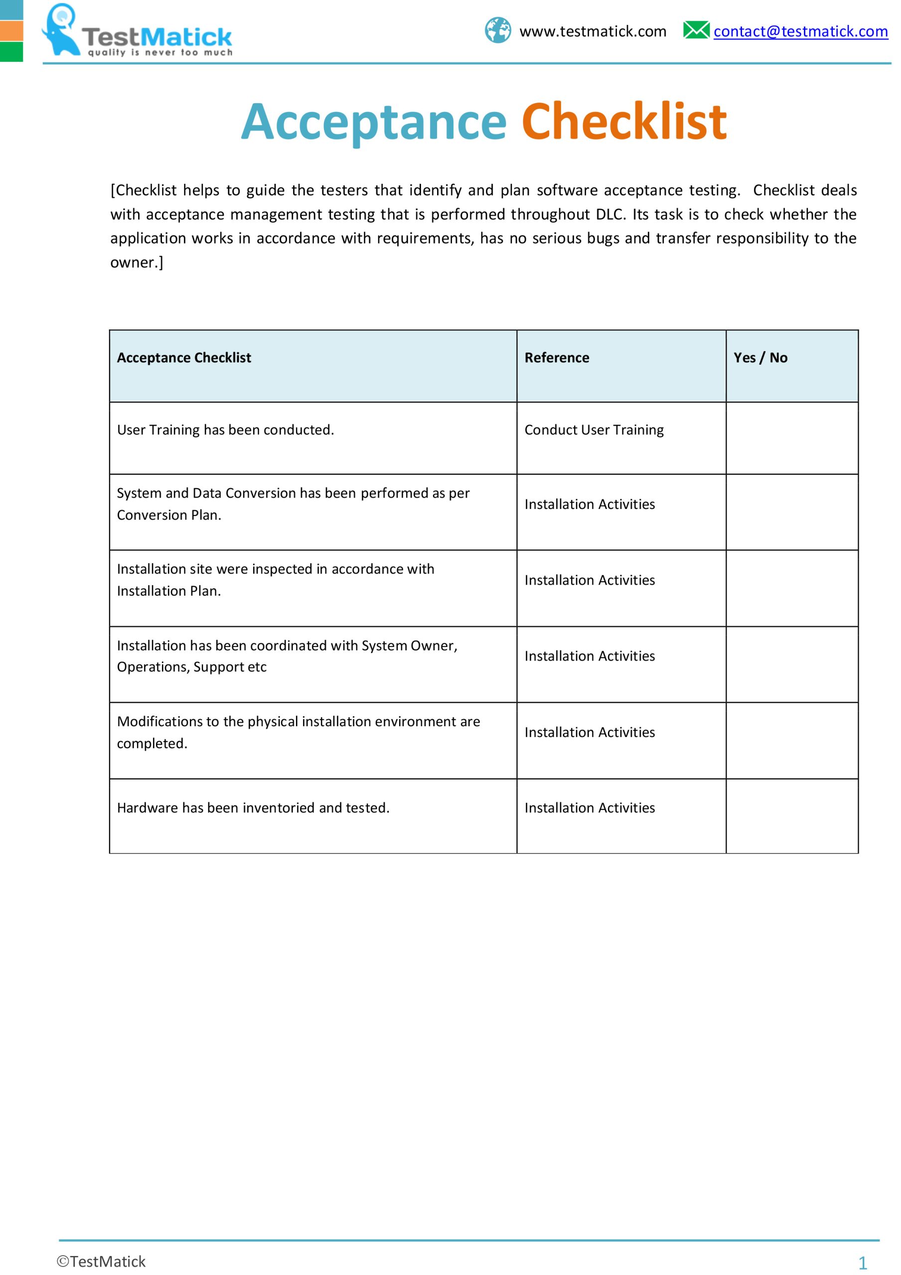 Acceptance Checklist