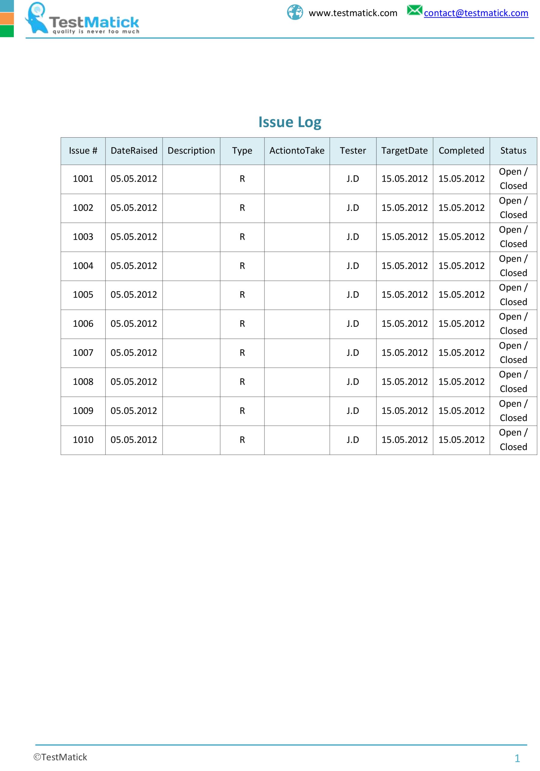 Issue Log