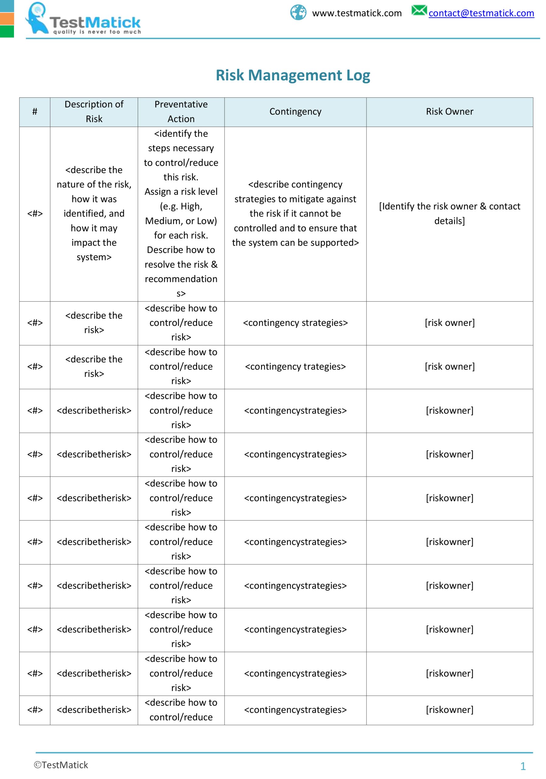 Risk Management Log