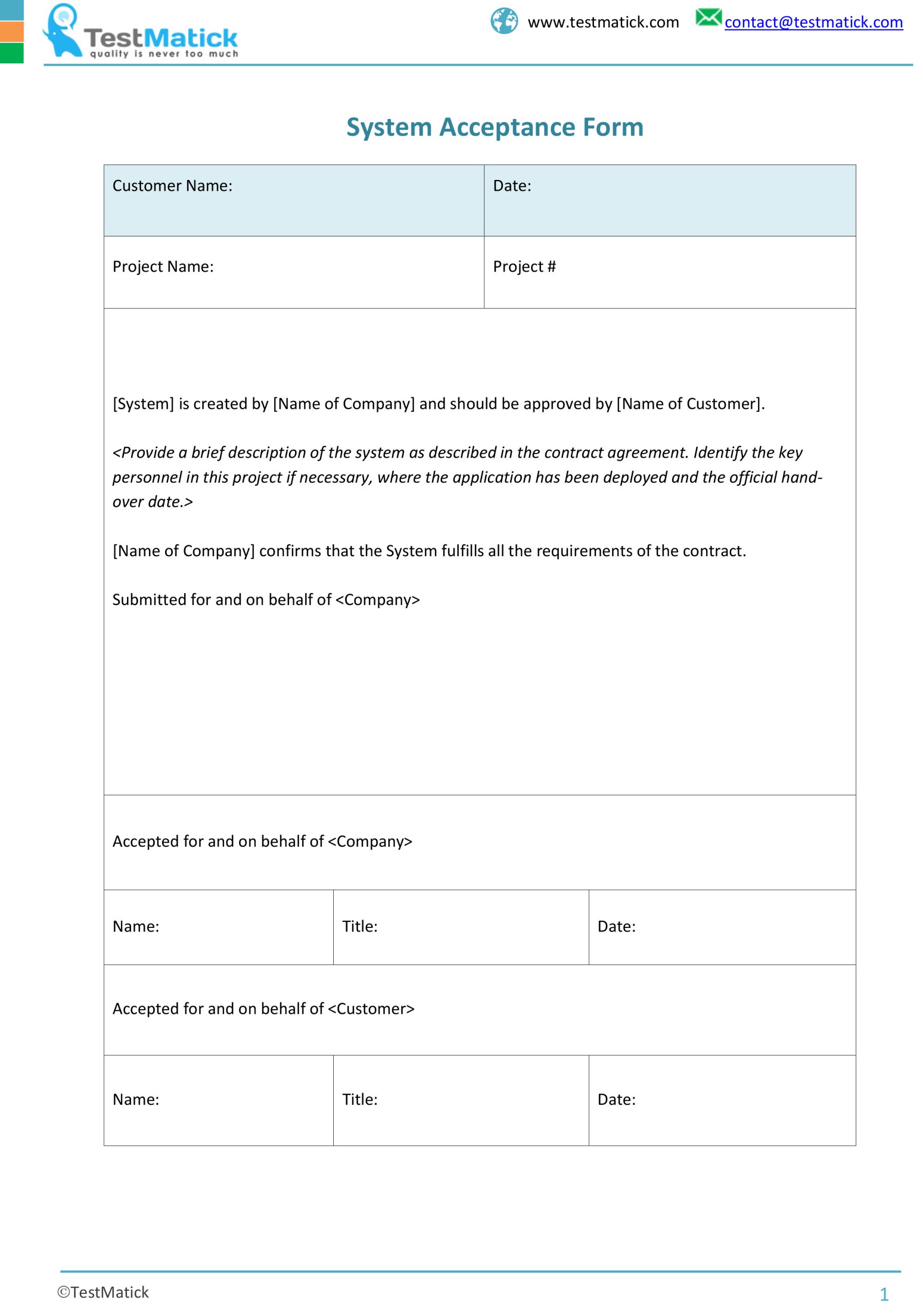 System Acceptance Form