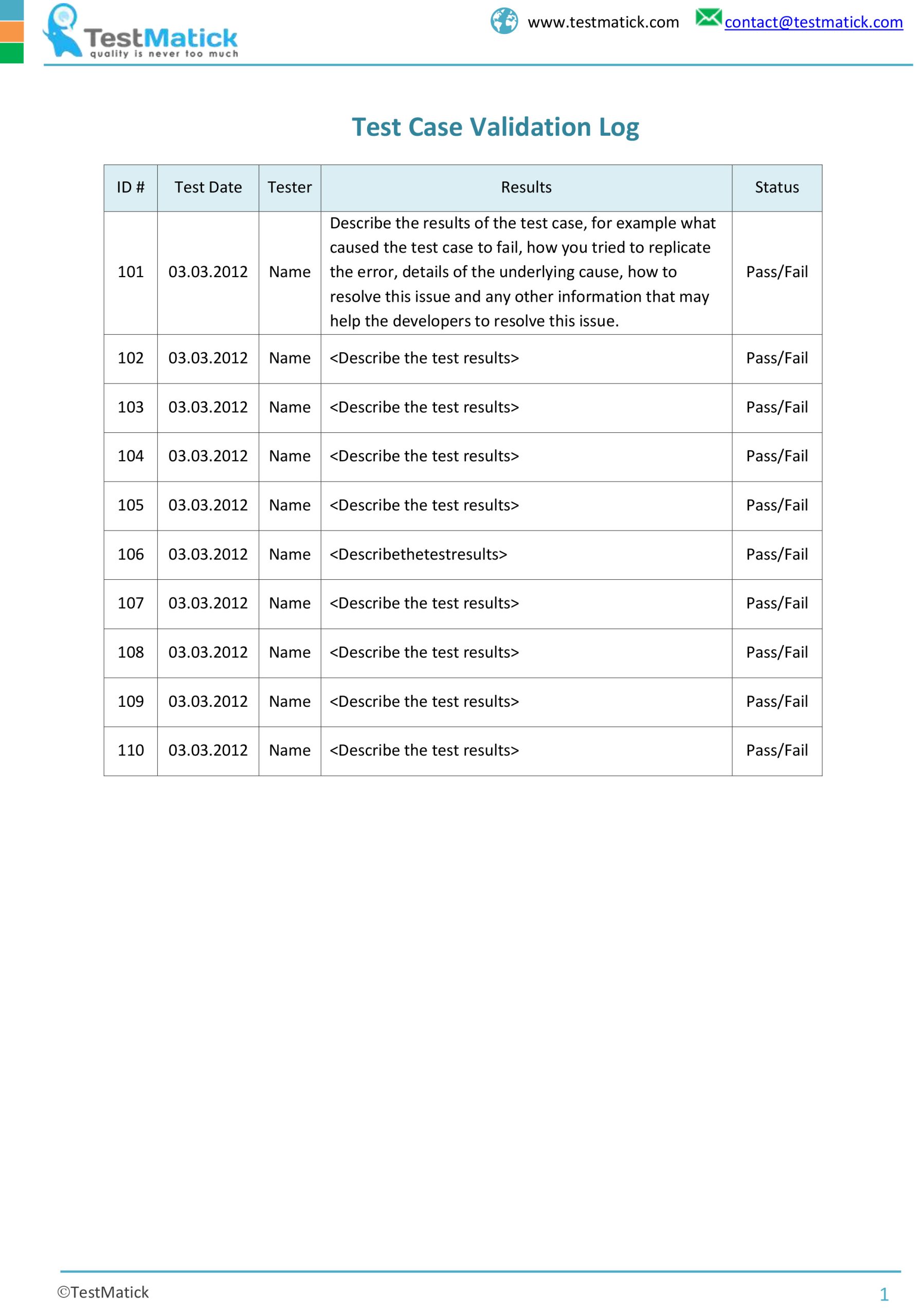 Test Case Validation Log