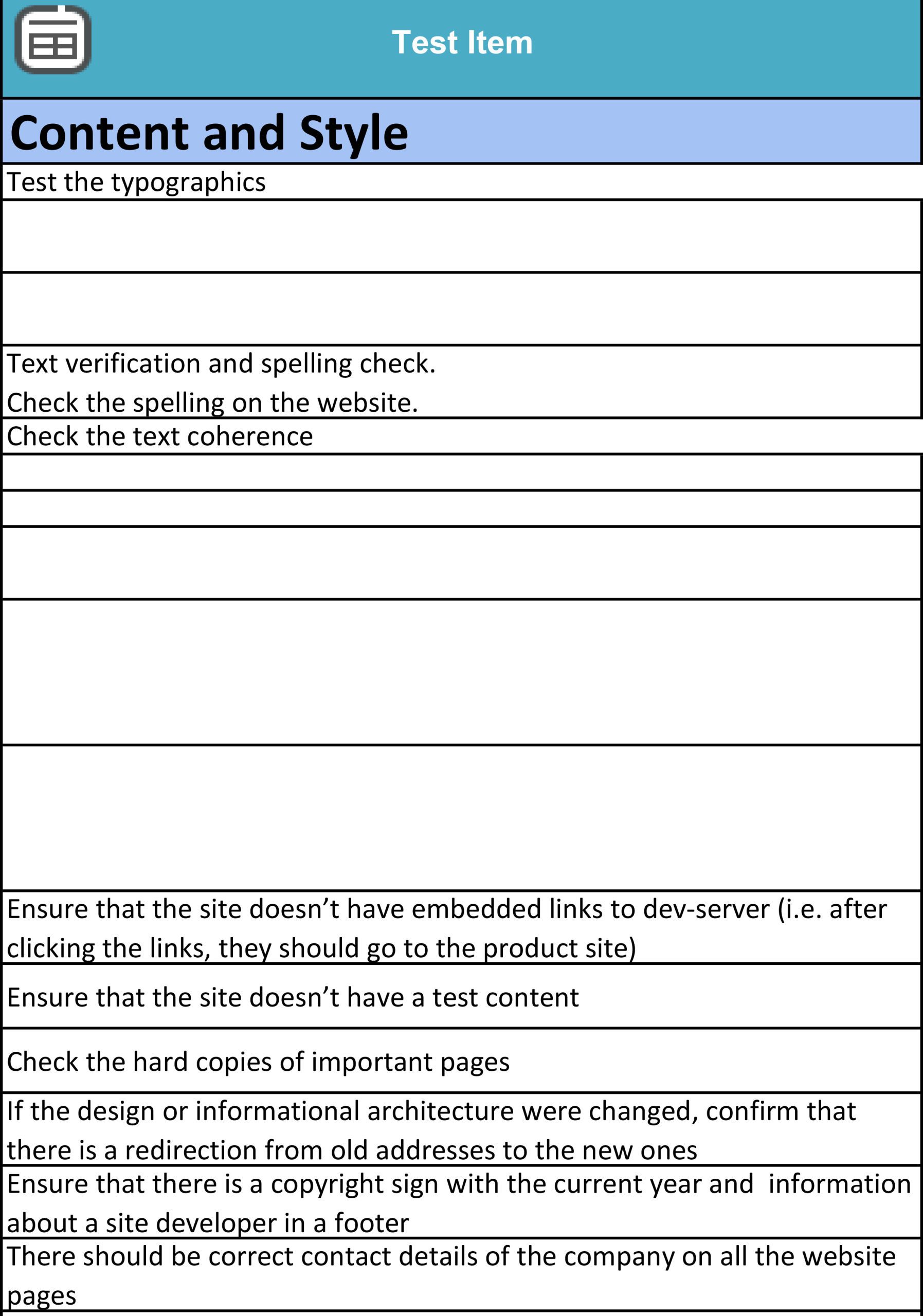 Checklist for Website Testing
